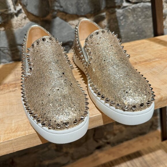 Christian Louboutin Glitter Gold Pik Boat Spike Slip-on Sneakers - Picture 4 of 12